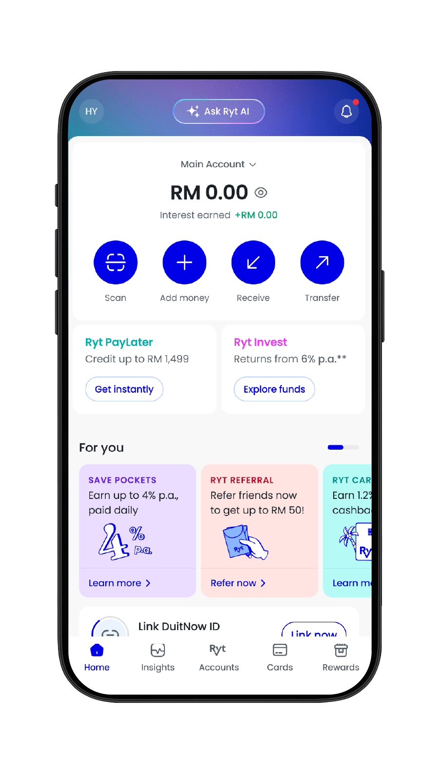 From your account dashboard, select “Add money.”