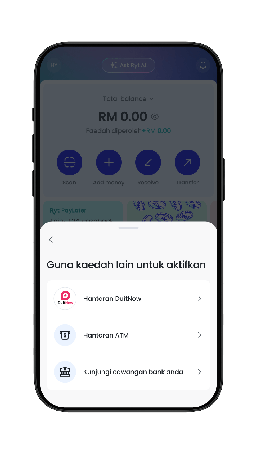 Pilih “Guna kaedah lain” jika anda tidak mahu menggunakan perbankan dalam talian.